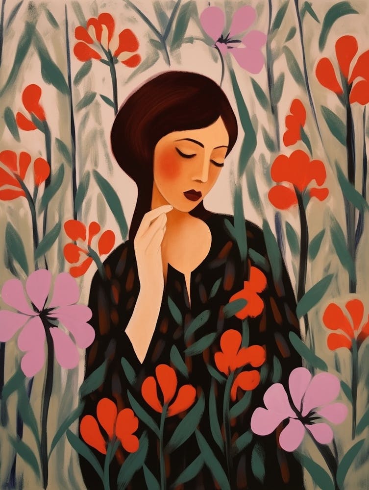 Woman With Autumnal Flowers Bleeding Heart Dicentra