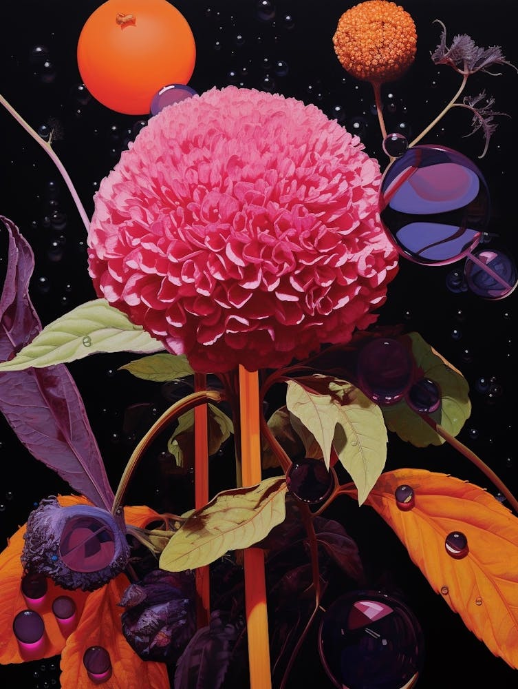 Surreal Florals Globe Amaranth 2 Flower Painting