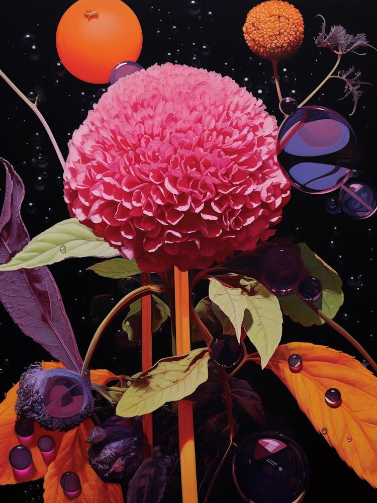 Surreal Florals Globe Amaranth 2 Flower Painting