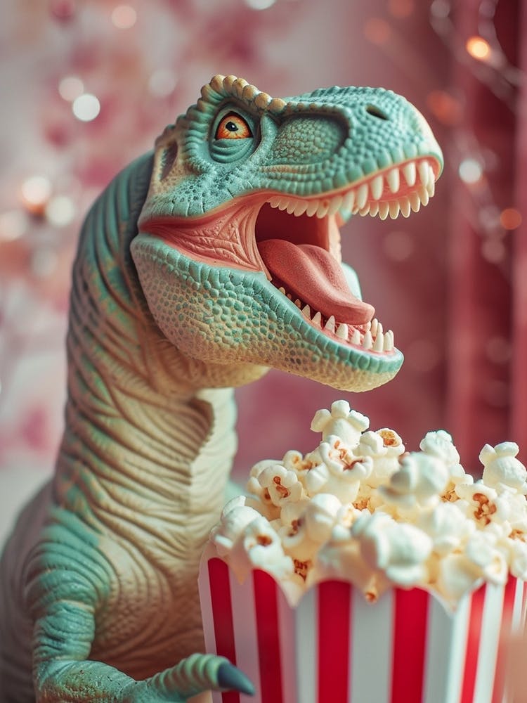 Pastel Toy Dinosaur Eating Popcorn 4