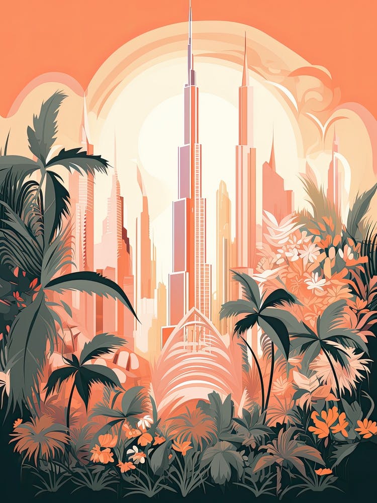 Burj Khalifa   Dubai, United Arab Emirates   Cute Botanical Illustration Travel 0