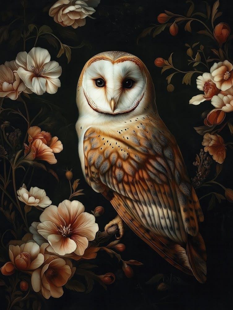 Barn Owl William Morris Elegant Oil Painting Style
