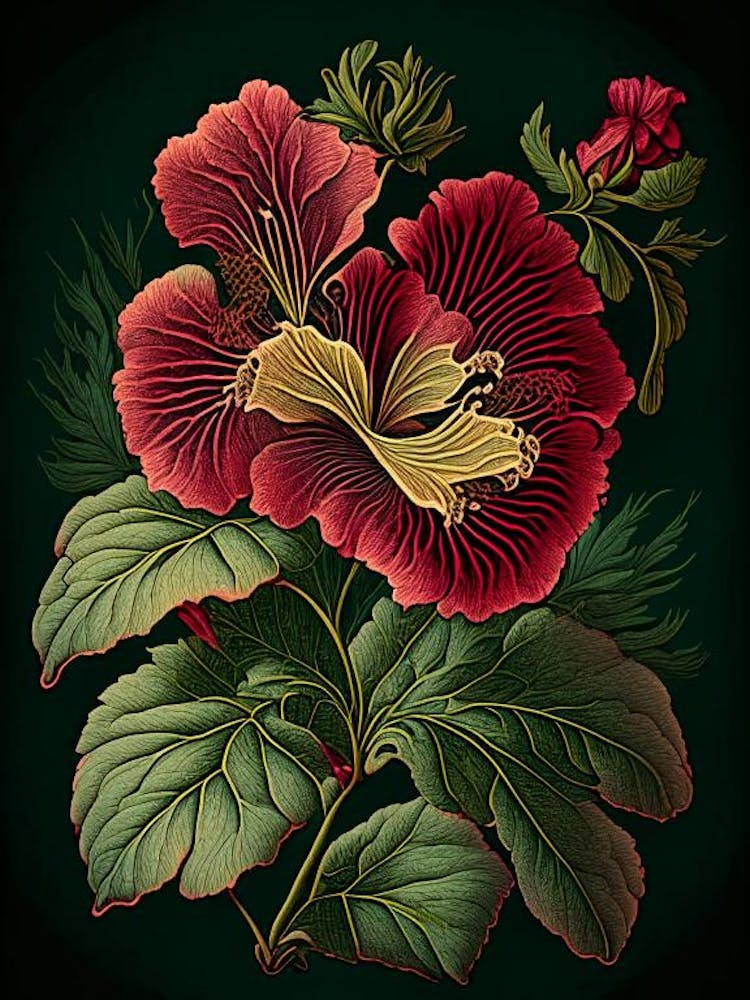 Hibiscus 2 Floral Botanical Vintage Poster Flower
