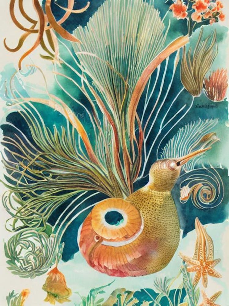 Sea Hare Vintage Graphic Watercolour