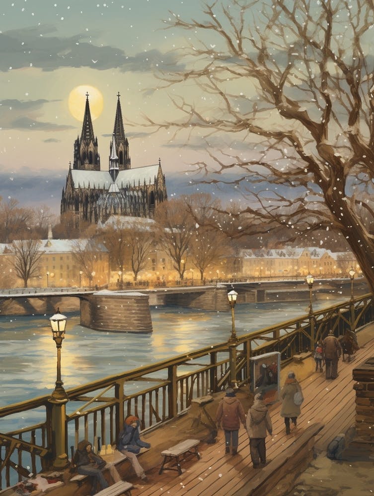 Vintage Winter Illustration Cologne Germany 2