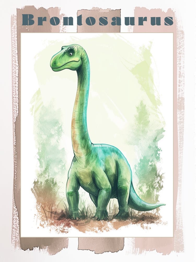 Mignon Dinosaure Brontosaure Aquarelle 3 - Affiche