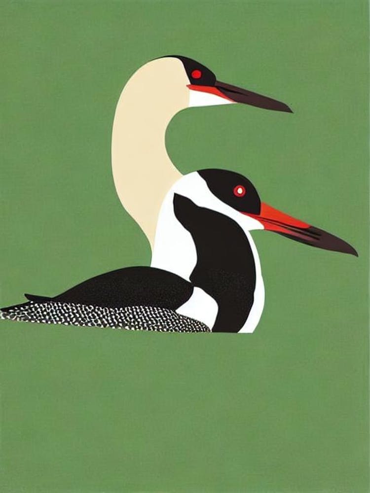 Common Loon Midcentury Illustration Bird