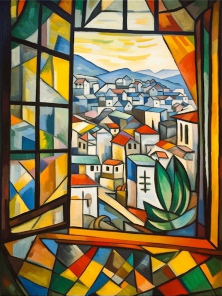 Window View Of Seoul South Korea In The Style Of Cubism 1