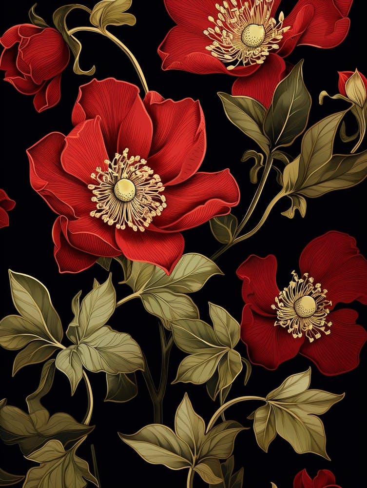 Hellebore 3 William Morris Style Winter Florals