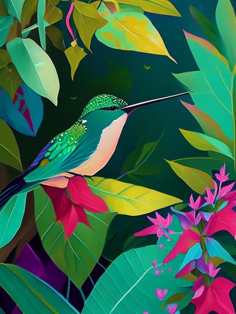Hummingbird In Foliage Abstract Still Life