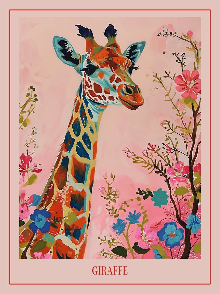 Floral Animal Painting Giraffe 3 Poster