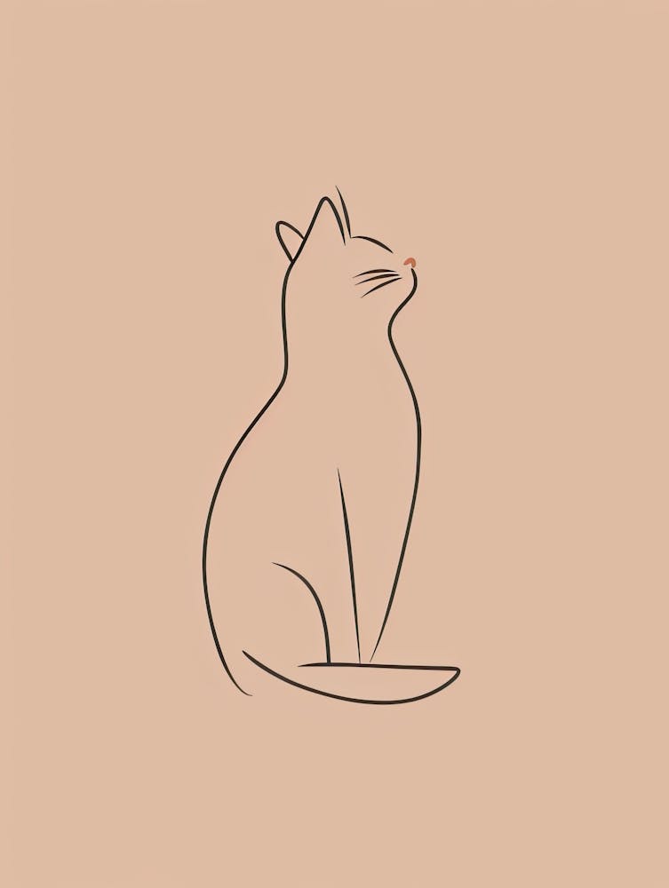 Cat Sitting On A Beige Background - Boho, Line Art 1