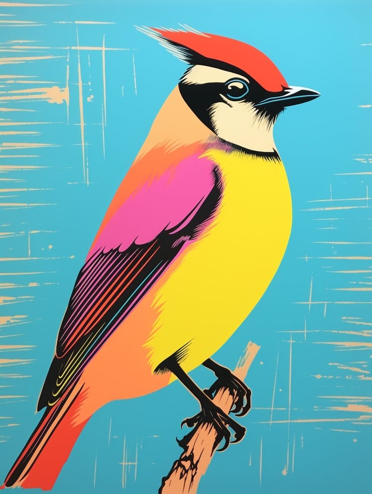 Andy Warhol Style Bird Cedar Waxwing 2