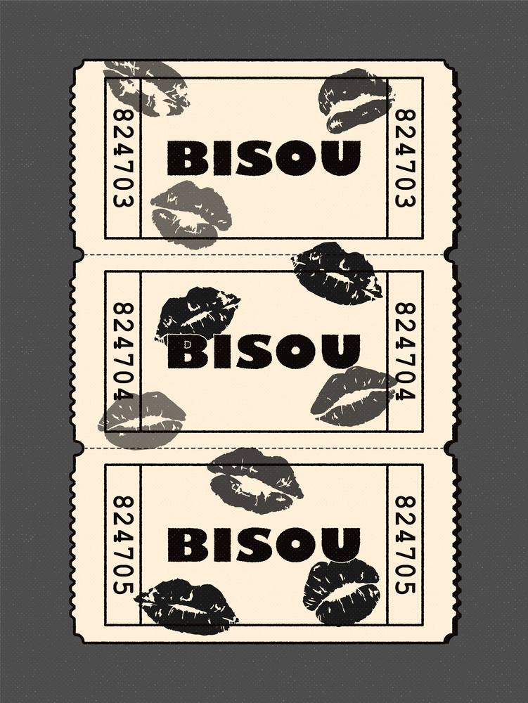 Bisou Bisou in Black and White, Retro Movie Ticket