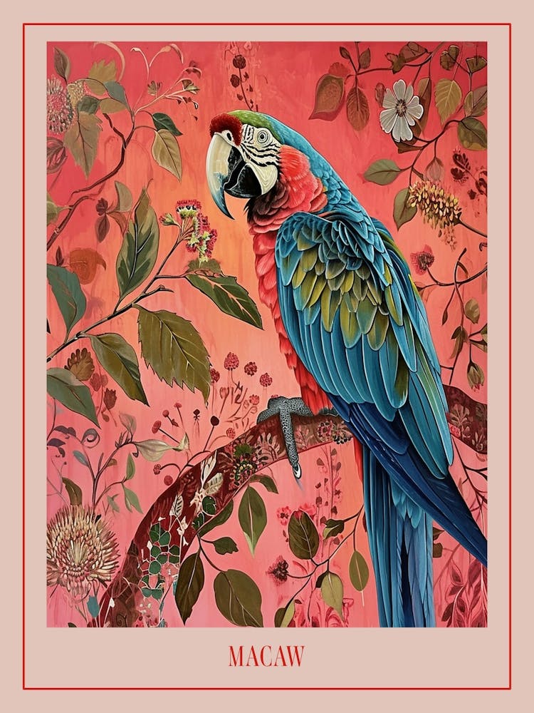 Floral Animal Painting Macaw 1 Poster
