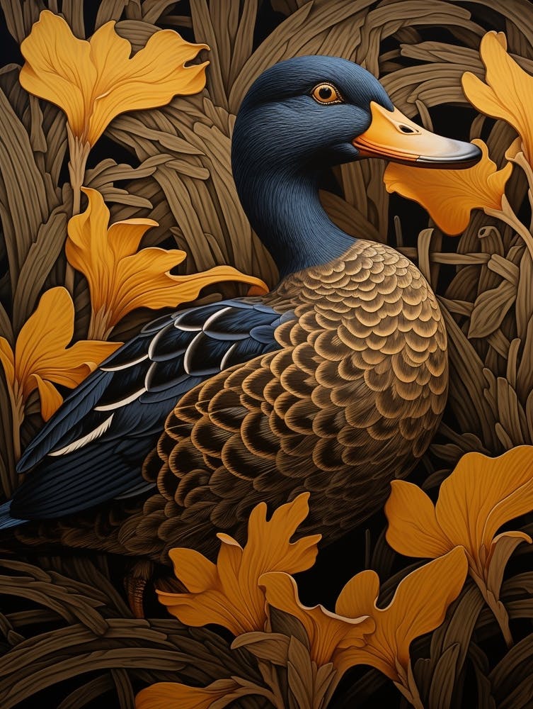 Dark And Moody Botanical Mallard Duck 2