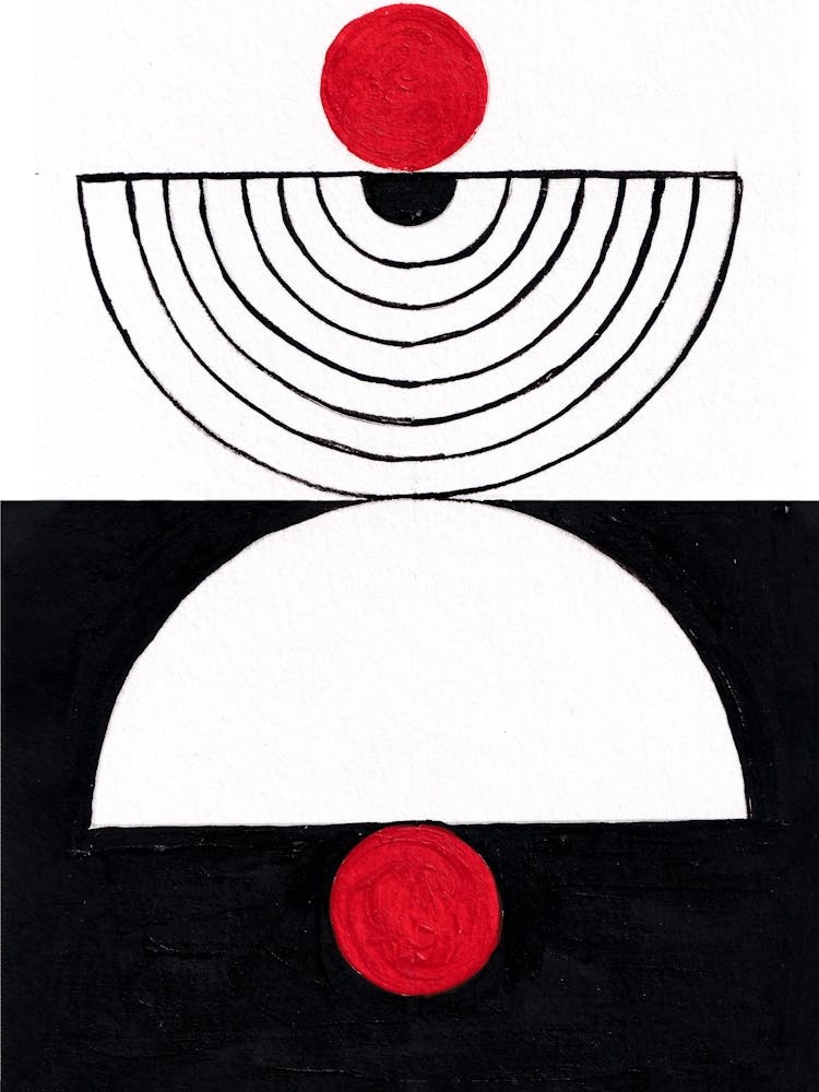 Balance of Life Black and White Acrylic Colors Painting Red Dot