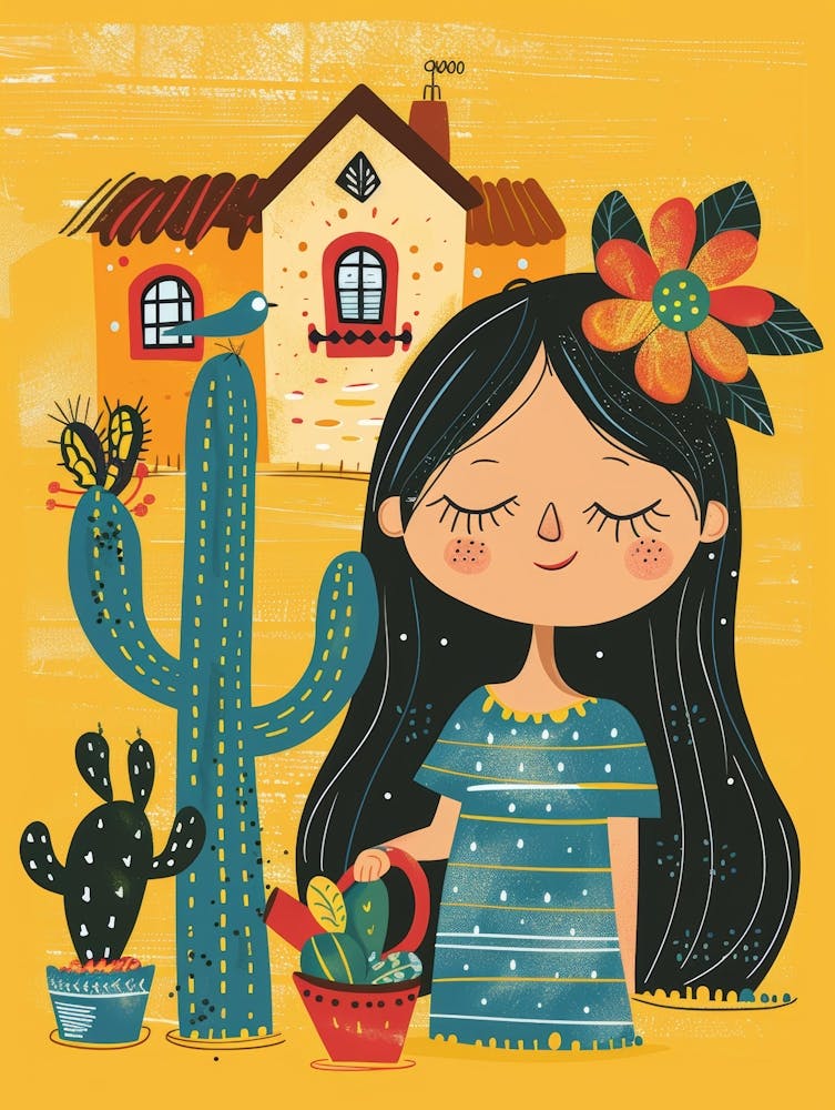 Mexican Girl With Cactus