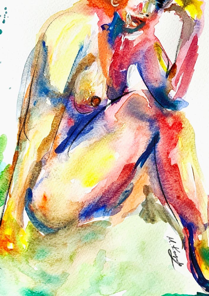 Woman Pose Nude Art Yellow