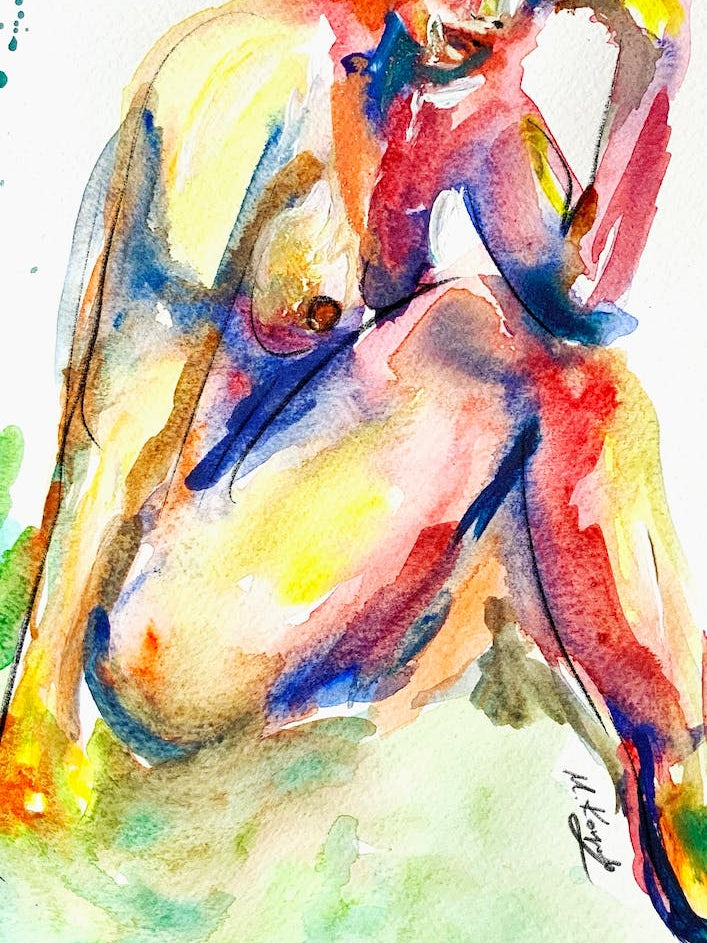 Woman Pose Nude Art Yellow