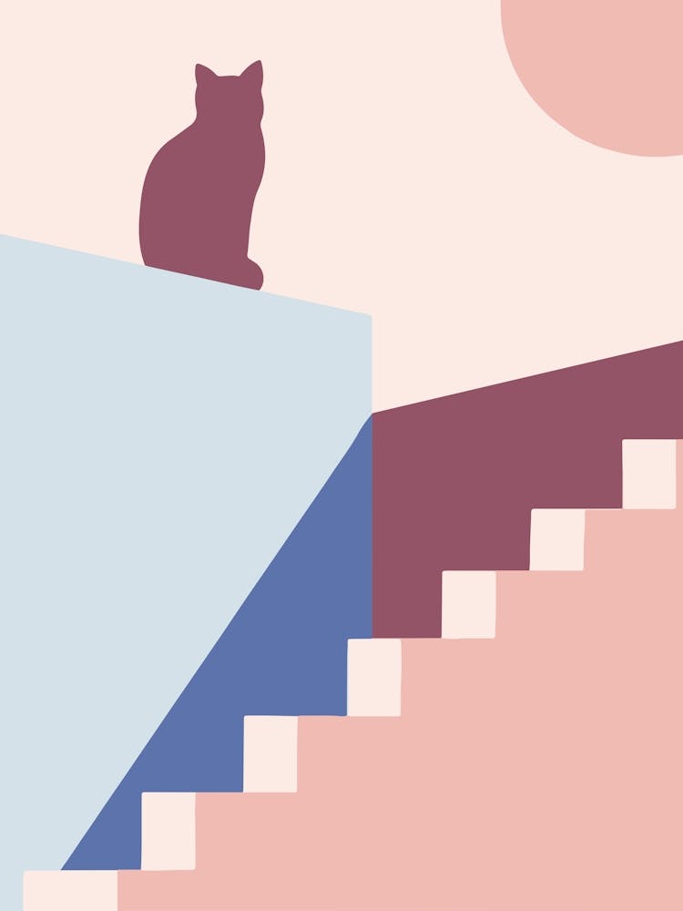 Cat On Stairs — boho travel poster