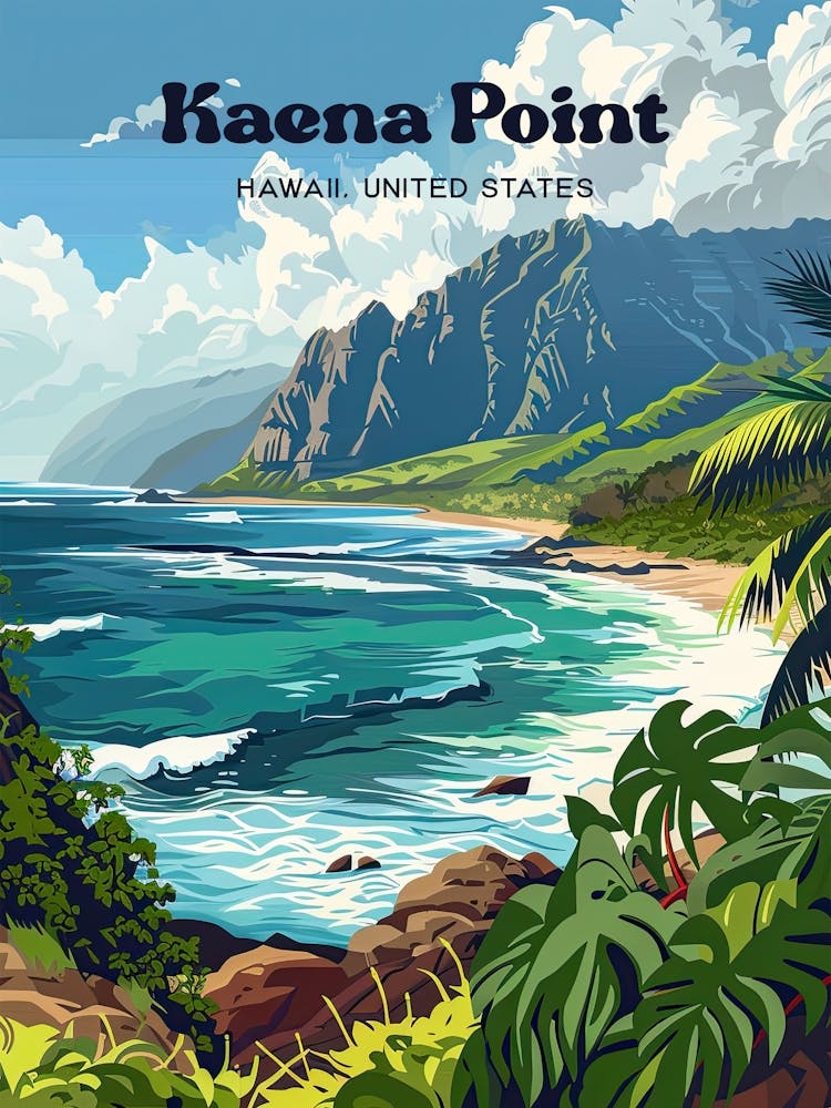 Kaena Point Hawaii Oahu Island Art Illustration