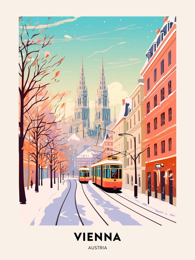 Vintage Winter Travel Poster Vienna Austria 2