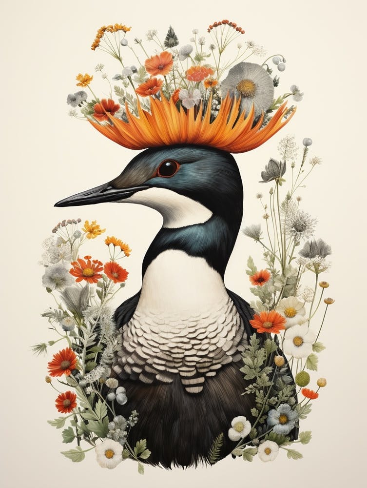 Bird With A Flower Crown Common Loon 3