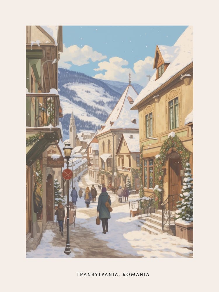 Vintage Winter Poster Transylvania Romania 3