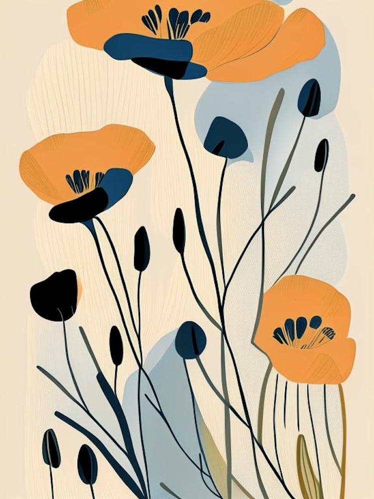 California Poppy Wildflower Modern Muted Colours 1