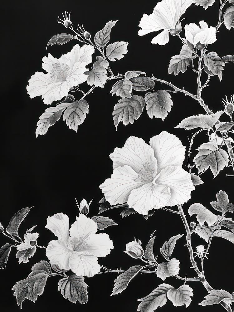 Great Japan Hokusai Monochrome Flowers 132