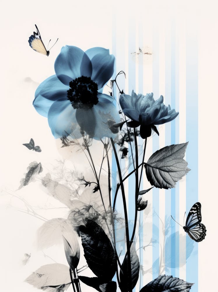 Blue Flowers And Butterflies