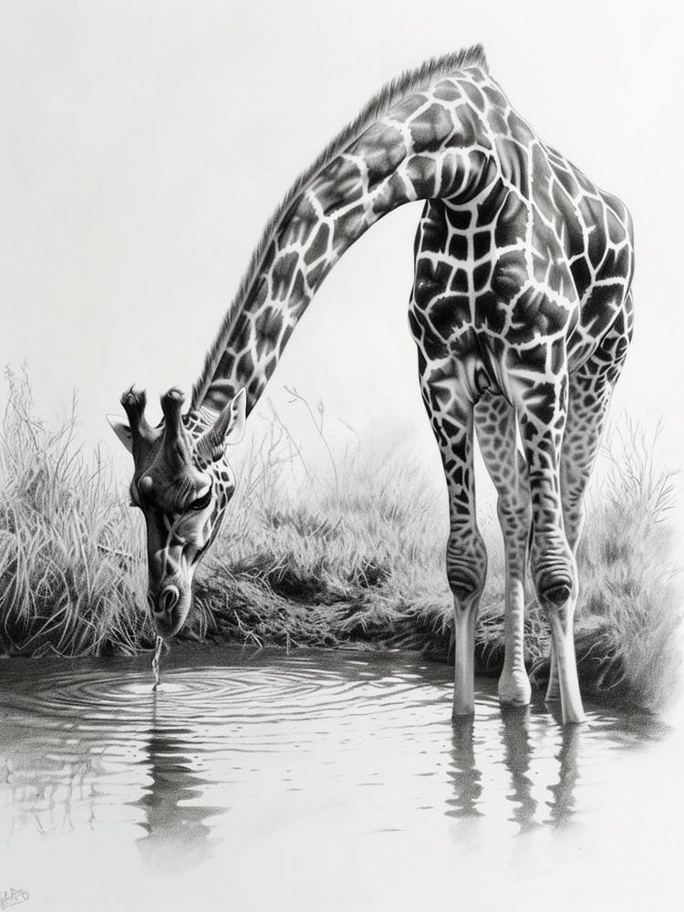 Giraffe Drinking Out Of A Watering Hole 1