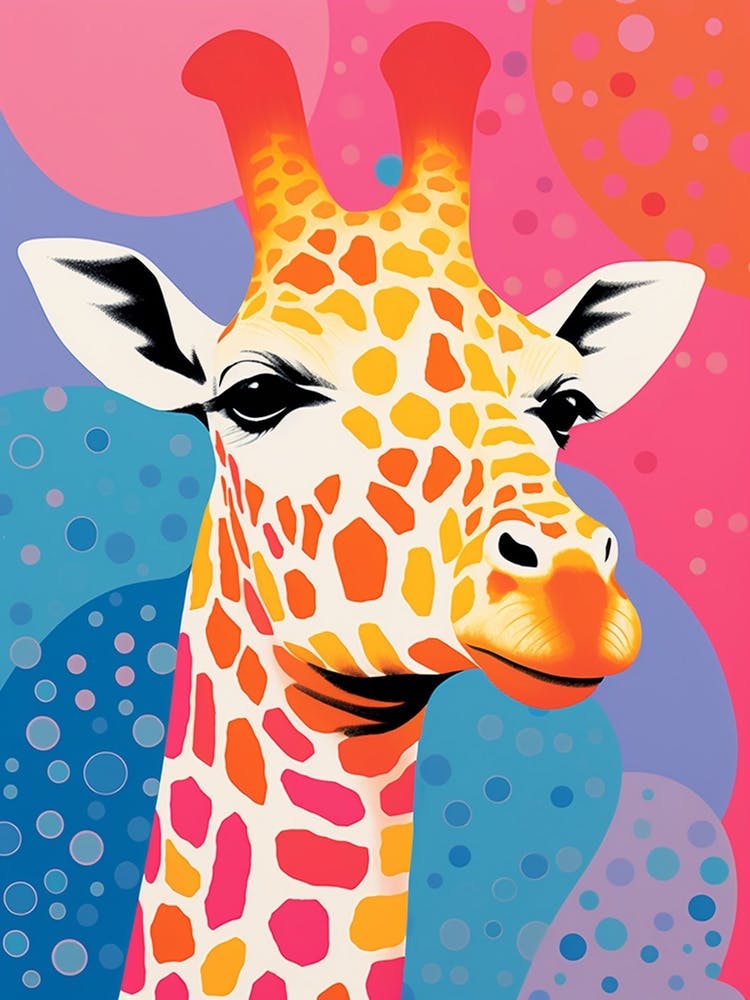 Pink Orange Giraffe Portrait Patterns 4