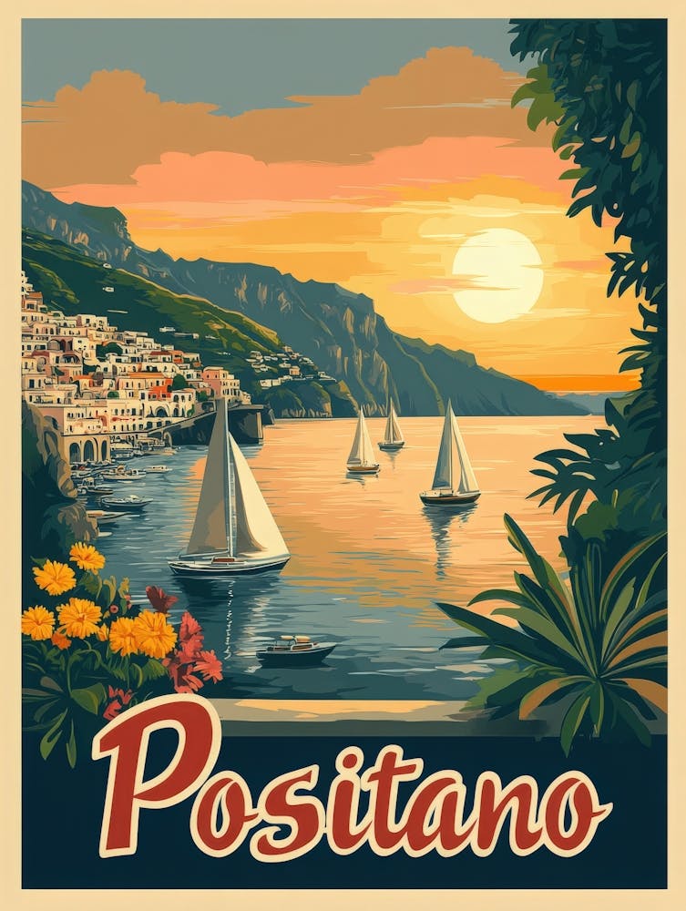 Aihrgdesign A Mid Century Modern Travel Poster For Positano