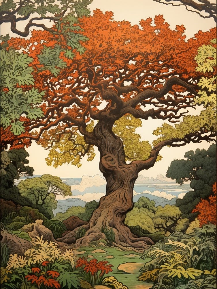 Oak 2 Vintage Autumn Tree Print 
