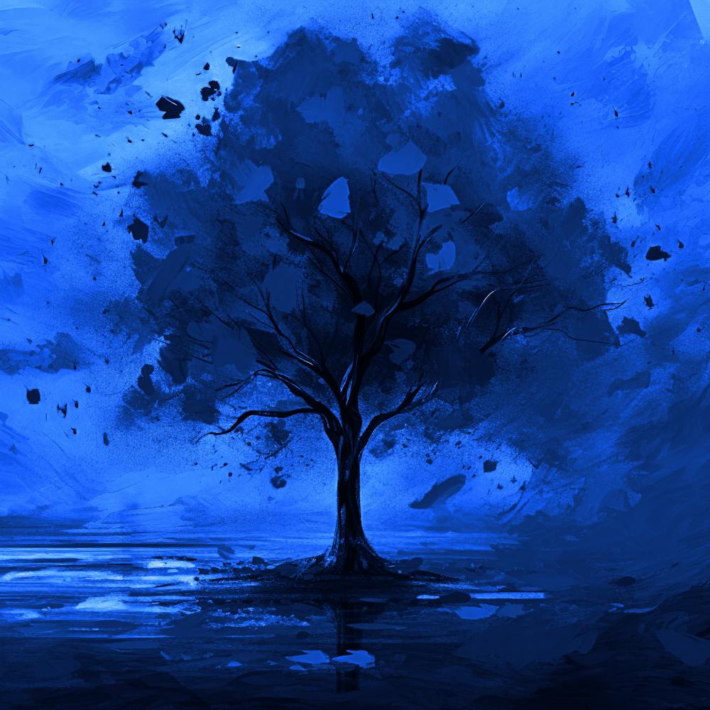 Beautiful Fall Colours Painting Lonely Autumn Tree At Night