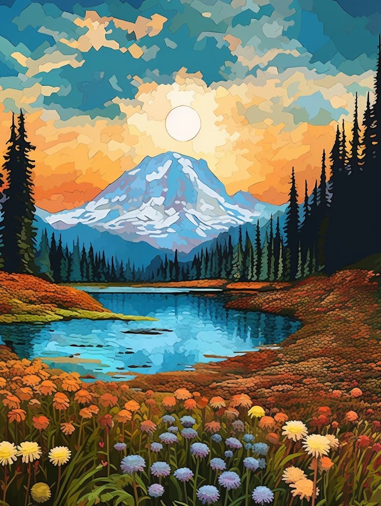 Mount Rainier National Park Retro Pop Art 11