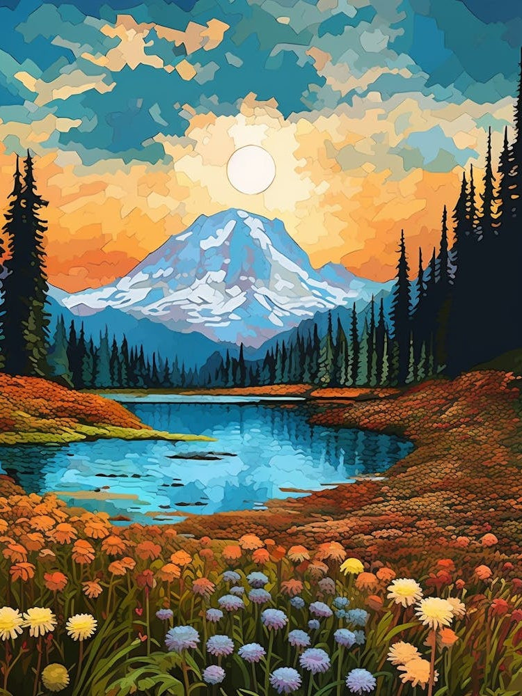 Mount Rainier National Park Retro Pop Art 11