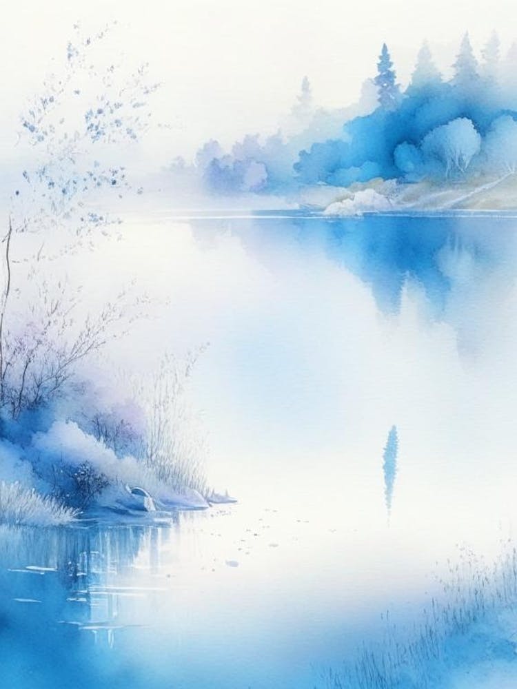 Blue Lake Landscapes Waterscape Gouache 3