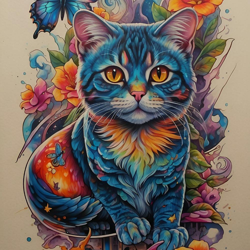 Blue Cat With Butterflies