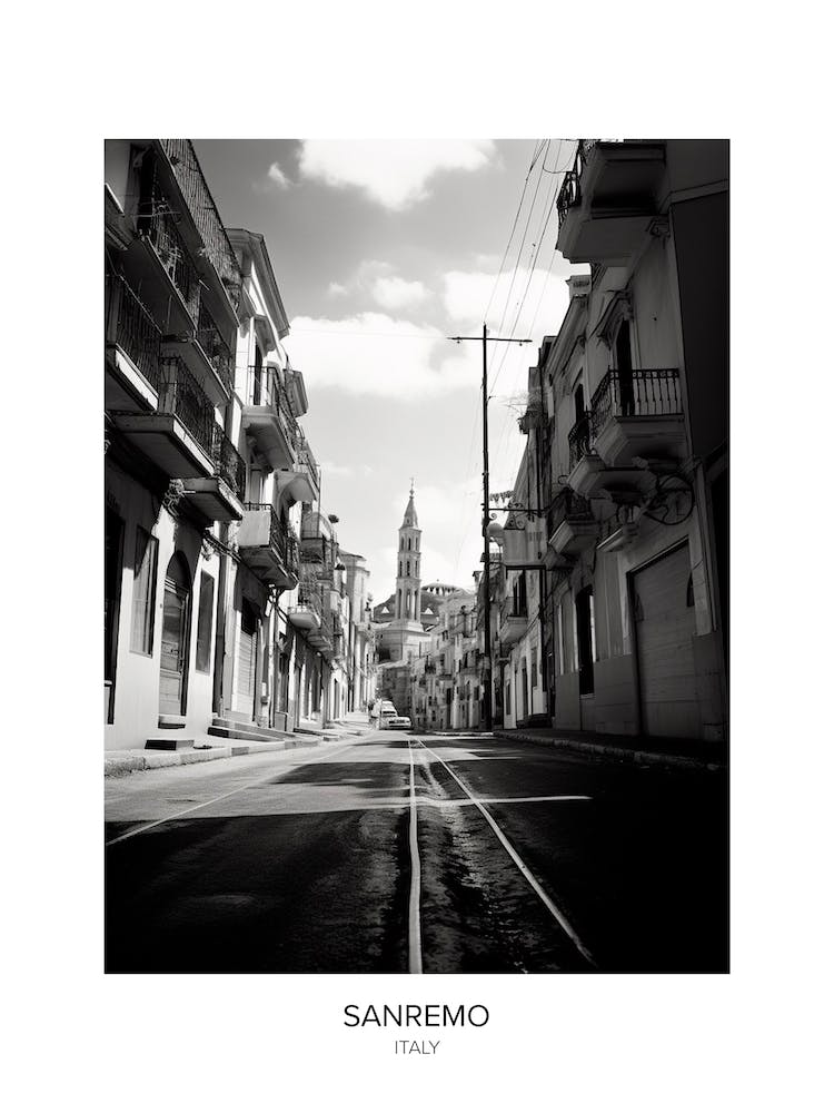 Poster Of Sanremo, Italy, Black And White Photo 2