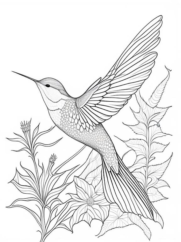 Broad Tailed Hummingbird William Morris Line Drawing