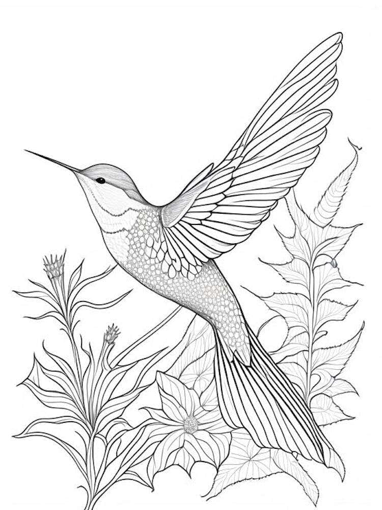 Broad Tailed Hummingbird William Morris Line Drawing