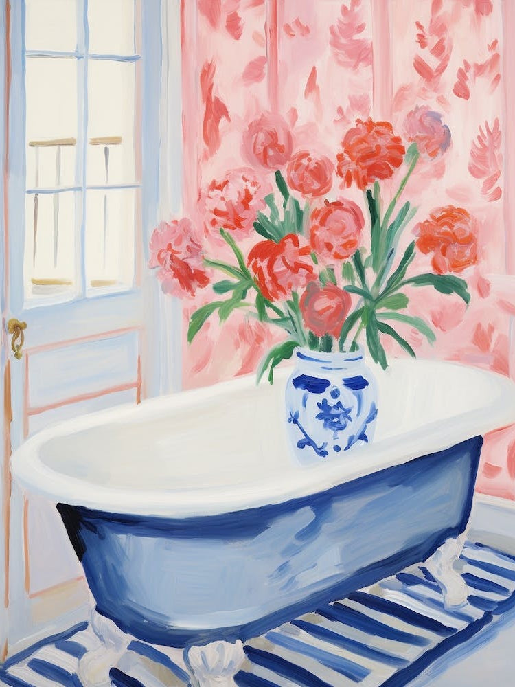 A Bathtube Full Of Carnation In A Bathroom 1