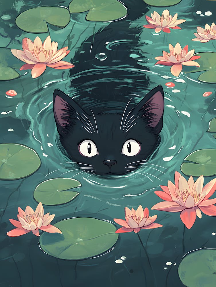 Black Cat In Water