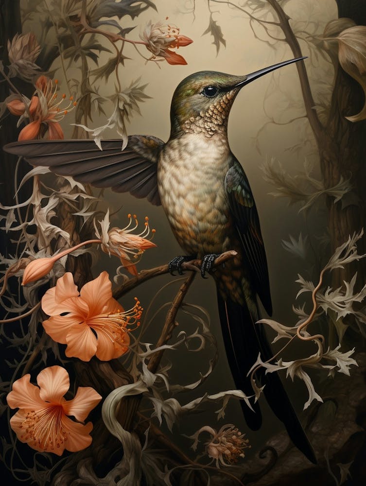 Dunkle Und Stimmungsvolle Botanische Kolibri 3