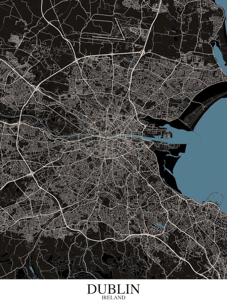Dublin Black Blue Map