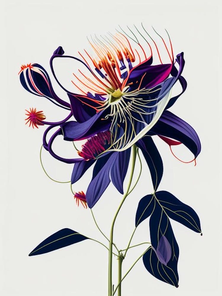 Passion Flower Floral Minimal Line Drawing 1 Flower