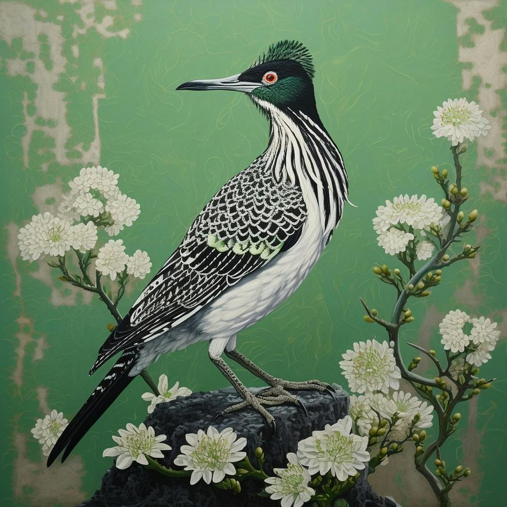 Ohara Koson Inspired Bird Painting Roadrunner 2 Square